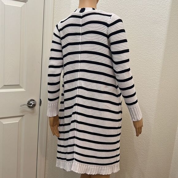 Reaction Kenneth Cole Sweater Black White Stripe Button Front Pockets 💯% Cotton - Picture 6 of 10